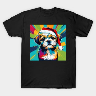 Shih Tzu Wearing A Santa Hat Pop Art Puppy T-Shirt